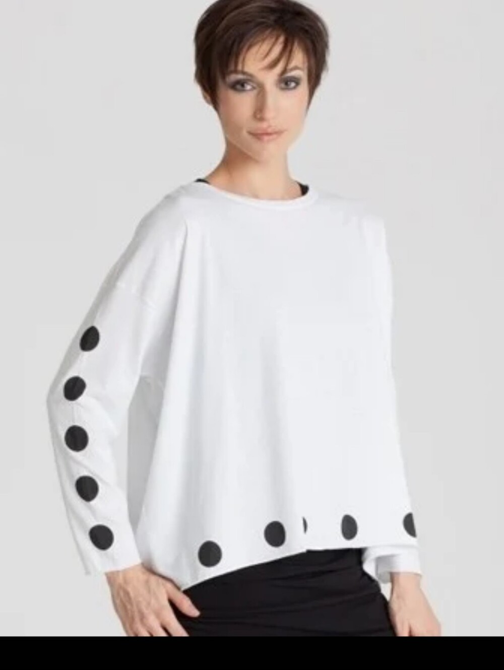 Planet By Laurie G Polka Tee Pima Cotton Top OS Dolman Lagenlook White Black